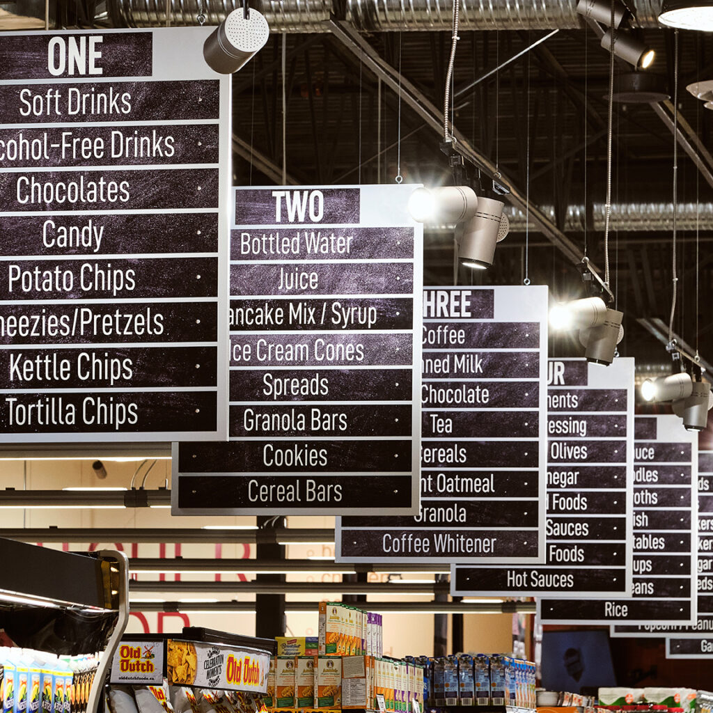Country grocer aisle signs